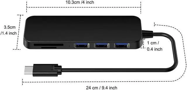 Alt view image 2 of 7 - USB C Hub USB Hub 3.0 Multi USB Splitter Adapter 3 Port Card Reader High Speed Type C Mini USB-Hub Extension Cable