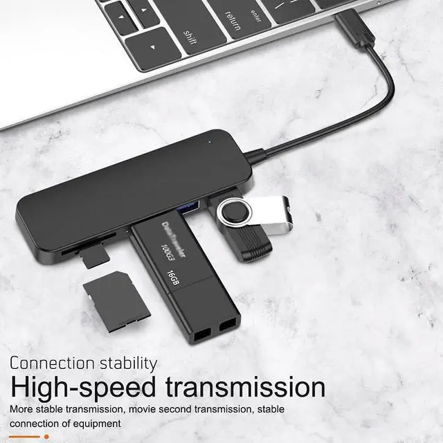 Alt view image 3 of 7 - USB C Hub USB Hub 3.0 Multi USB Splitter Adapter 3 Port Card Reader High Speed Type C Mini USB-Hub Extension Cable