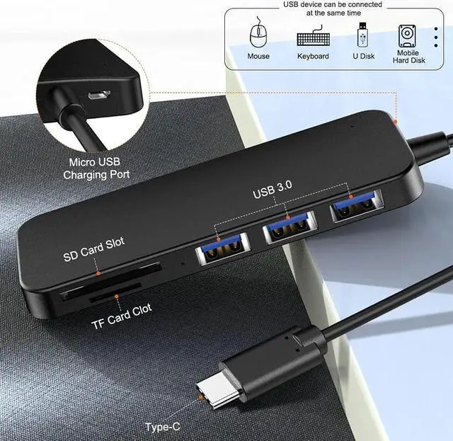 Alt view image 4 of 7 - USB C Hub USB Hub 3.0 Multi USB Splitter Adapter 3 Port Card Reader High Speed Type C Mini USB-Hub Extension Cable