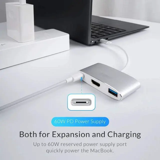 Alt view image 2 of 7 - USB Hub USB C to HDMI-Compatib USB3.0 5Gbps High Speed Hub Support 4k Video 60w Type C Quick Charge