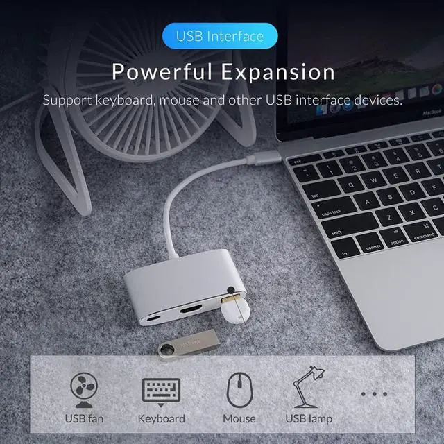 Alt view image 3 of 7 - USB Hub USB C to HDMI-Compatib USB3.0 5Gbps High Speed Hub Support 4k Video 60w Type C Quick Charge