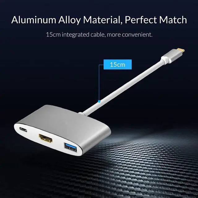 Alt view image 5 of 7 - USB Hub USB C to HDMI-Compatib USB3.0 5Gbps High Speed Hub Support 4k Video 60w Type C Quick Charge