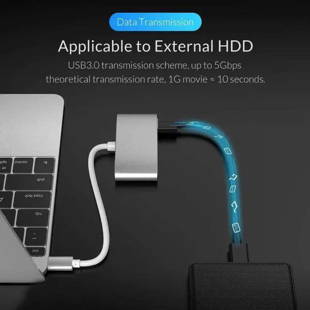 Alt view image 6 of 7 - USB Hub USB C to HDMI-Compatib USB3.0 5Gbps High Speed Hub Support 4k Video 60w Type C Quick Charge