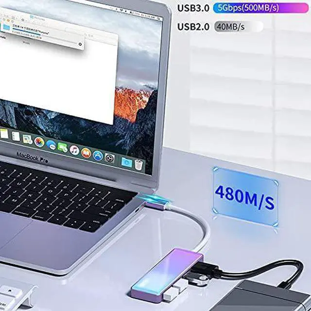 Alt view image 4 of 5 - USB 3.0 Gradient Color Mirror Splitter Typec External Notebook Hub Expansion Dock USP Multi-Interface Converter Hub One Drag Four USB Adapter