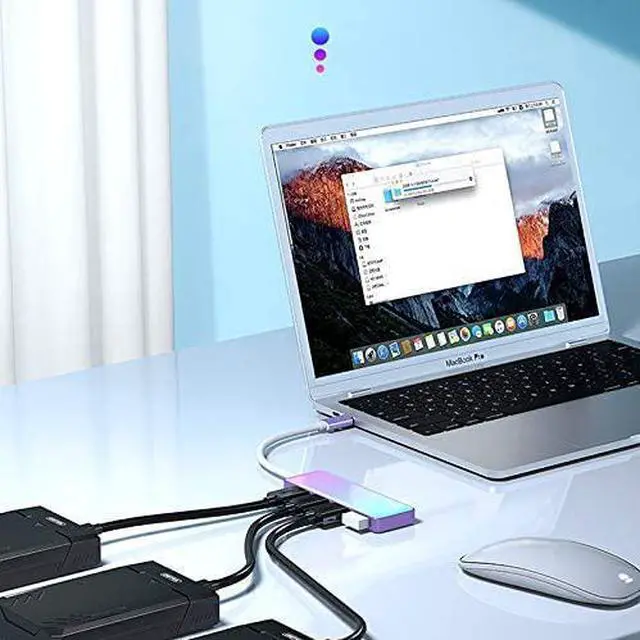 Alt view image 3 of 5 - USB 3.0 Gradient Color Mirror Splitter Typec External Notebook Hub Expansion Dock USP Multi-Interface Converter Hub One Drag Four USB Adapter