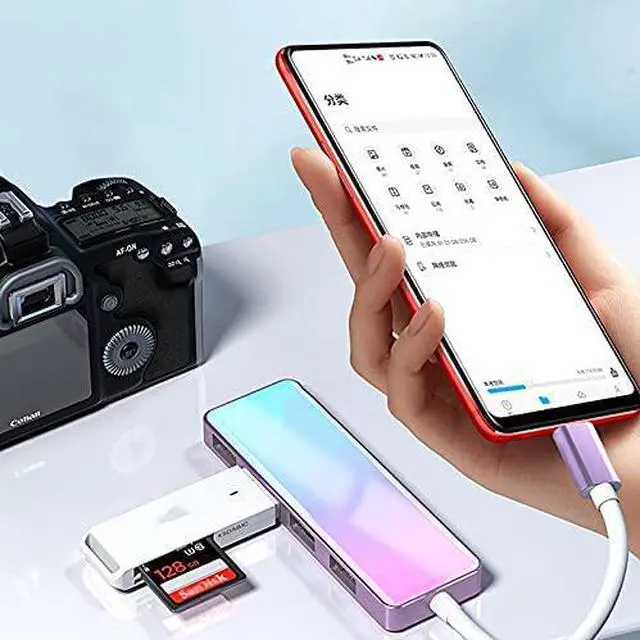 Alt view image 5 of 5 - USB 3.0 Gradient Color Mirror Splitter Typec External Notebook Hub Expansion Dock USP Multi-Interface Converter Hub One Drag Four USB Adapter