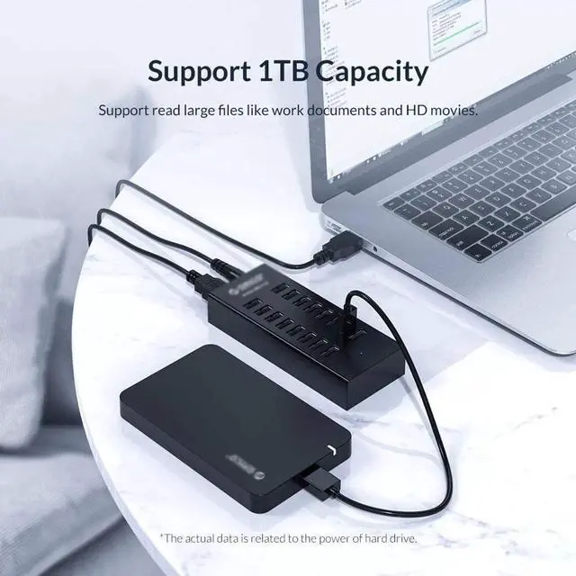 Alt view image 2 of 5 - 16 Port USB2.0 Hub with 12V2A Power Adapter 3.3Ft / 1M Data Cable for MacBook Air Laptop PC Tablet