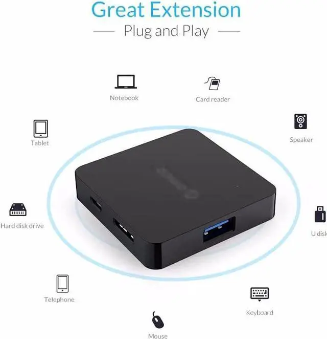 Alt view image 3 of 7 - Super Speed 4 Port USB HUB 3.0 Portable OTG HUB USB Splitter with Micro B Power Port for Laptop PC Tablet