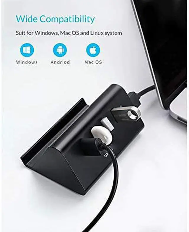 Alt view image 3 of 6 - 5Gbps High Speed Mini 4 Port USB3.0 HUB Splitter for Desktop Laptop with Stand Holder for Phone Tablet PC