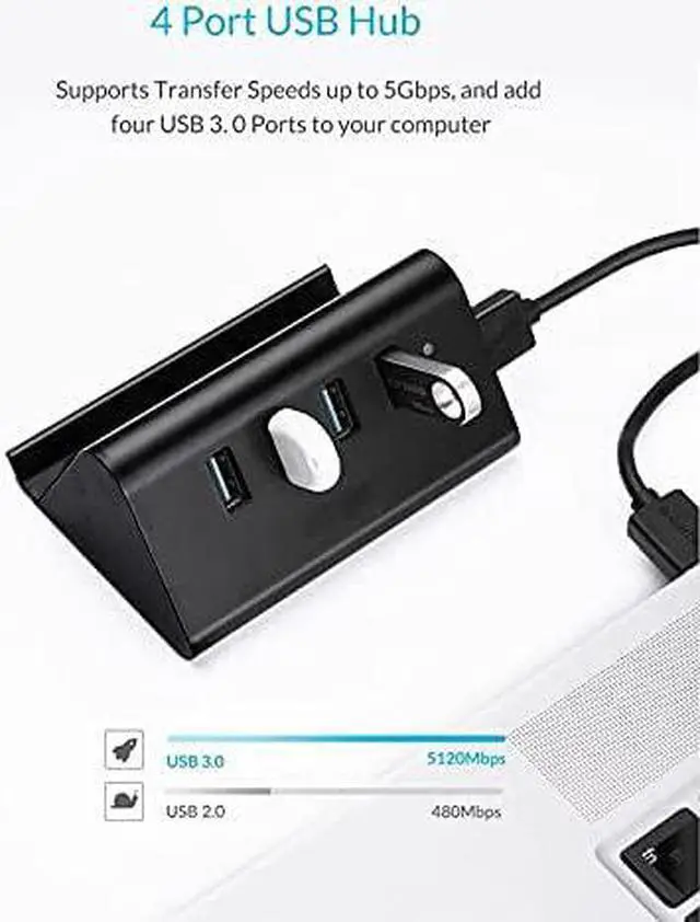 Alt view image 4 of 6 - 5Gbps High Speed Mini 4 Port USB3.0 HUB Splitter for Desktop Laptop with Stand Holder for Phone Tablet PC