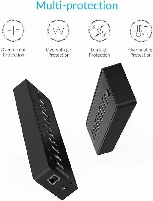 Alt view image 2 of 6 - USB HUB 10 Port ABS USB2.0 HUB with 12V Power Adapter High Speed USB Splitter for PC Computer Accessories 1M Data Cable