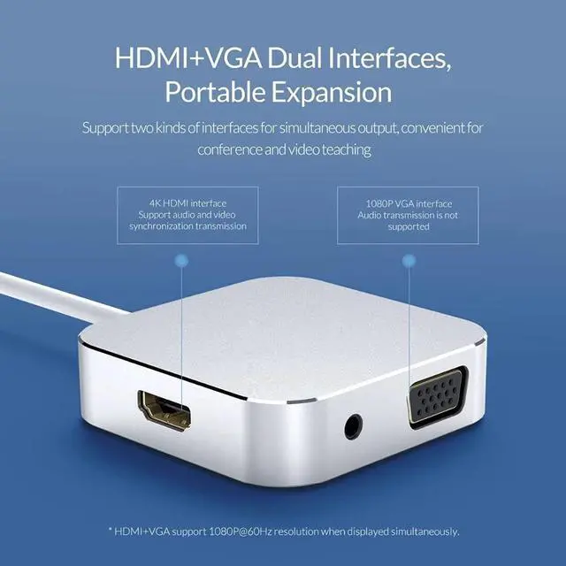 Alt view image 2 of 6 - Hubs USB Type-C to -Compatible VGA Audio USB3.0 Adapter Docking Station for Type C USB 3.0 HUB USB Hubs