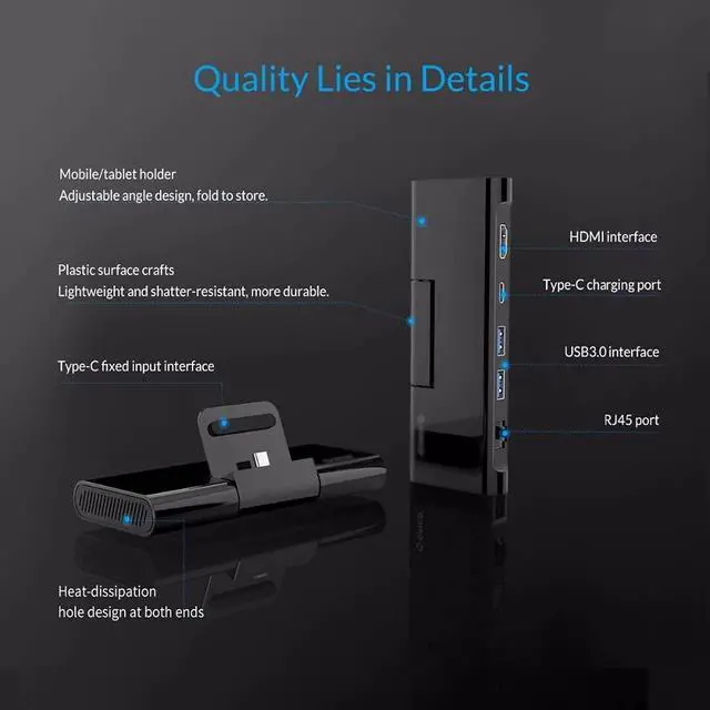 Alt view image 2 of 5 - USB-C HUB Type C HUB to USB 3.0 Type C HDMI-Compatible RJ45 RJ45 4K Video USB 3.1 HUB with Stand