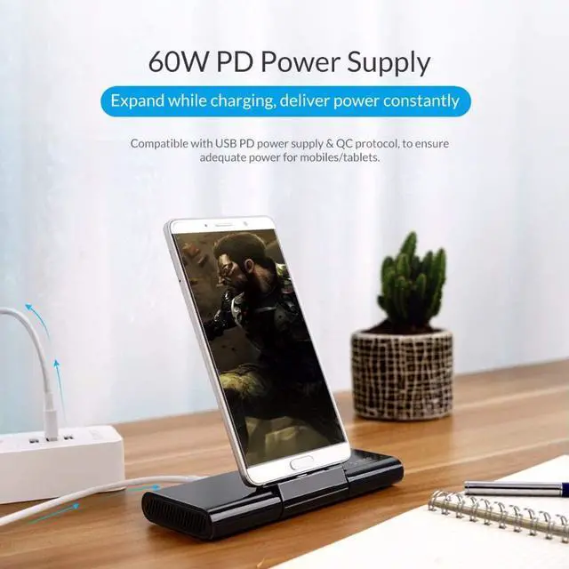 Alt view image 4 of 5 - USB-C HUB Type C HUB to USB 3.0 Type C HDMI-Compatible RJ45 RJ45 4K Video USB 3.1 HUB with Stand