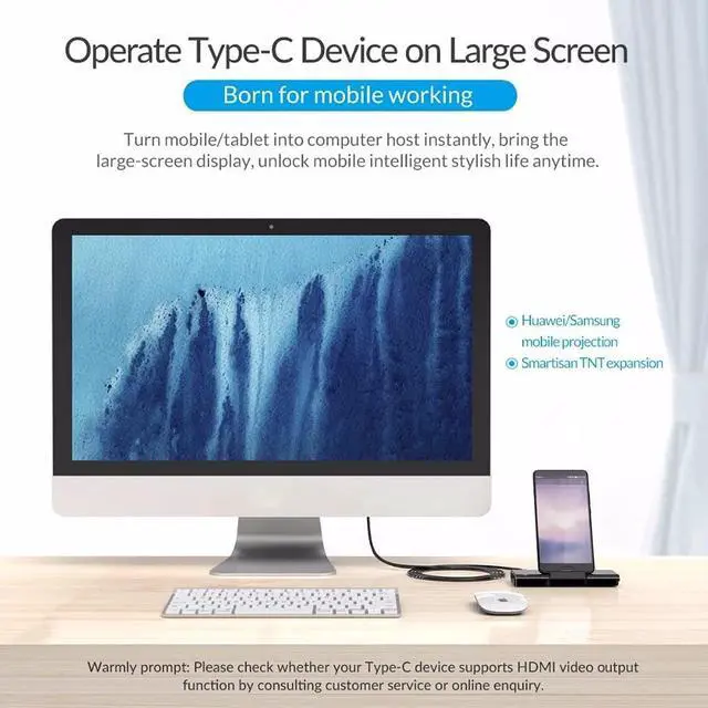 Alt view image 5 of 5 - USB-C HUB Type C HUB to USB 3.0 Type C HDMI-Compatible RJ45 RJ45 4K Video USB 3.1 HUB with Stand