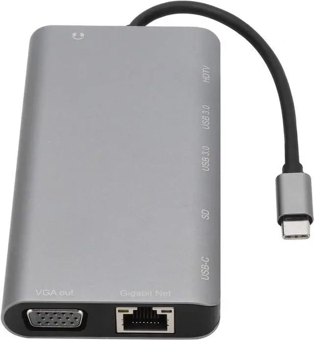 Alt view image 4 of 7 - 8 in 1 Multifunction Laptop Hub, Type C to RJ45 VGA USB3.0 Jack SD HDTV PD Interface, Gray Aluminum Alloy, Fast Charging Support, High Speed Data Transmission