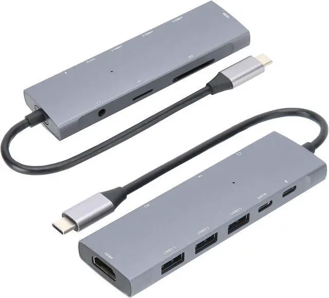 Alt view image 4 of 7 - 9 in 1 Type C Adapter Multiport Hub, USB3.0 3.5mm Audio Docking Station, Data Transmission Hub for iPad Pro Type C Devices, Supports 4K 30Hz Output Up to 3 USB3.0