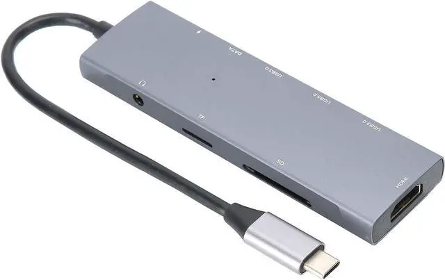 Alt view image 2 of 7 - 9 in 1 Type C Adapter Multiport Hub, USB3.0 3.5mm Audio Docking Station, Data Transmission Hub for iPad Pro Type C Devices, Supports 4K 30Hz Output Up to 3 USB3.0