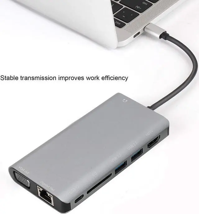 Alt view image 2 of 7 - 8 in 1 Multifunction Hub, Type C to RJ45 VGA USB3.0 Jack SD HDTV PD Interface, Fast Charging Support, High Speed Data Transmission, Anti Fingerprint Aluminum Alloy Design, Gra