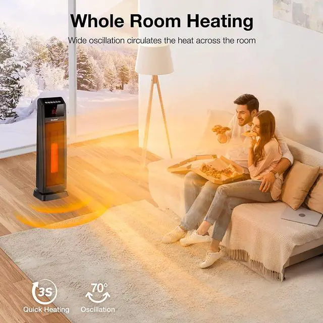 Alt view image 3 of 7 - GiveBest Space Heater for Large Room, 24" Ceramic Tower Heater with Remote Control 1H to 8H Timer ETL Certified Digital Oscillating Heater with Overheat Protection Tip-Over Switch for Indoor Use