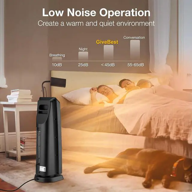 Alt view image 4 of 7 - GiveBest Space Heater for Large Room, 24" Ceramic Tower Heater with Remote Control 1H to 8H Timer ETL Certified Digital Oscillating Heater with Overheat Protection Tip-Over Switch for Indoor Use