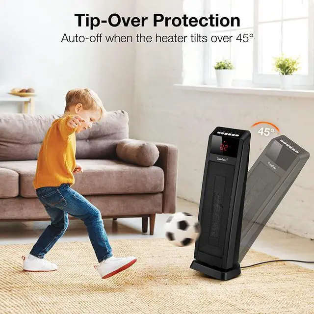 Alt view image 5 of 7 - GiveBest Space Heater for Large Room, 24" Ceramic Tower Heater with Remote Control 1H to 8H Timer ETL Certified Digital Oscillating Heater with Overheat Protection Tip-Over Switch for Indoor Use