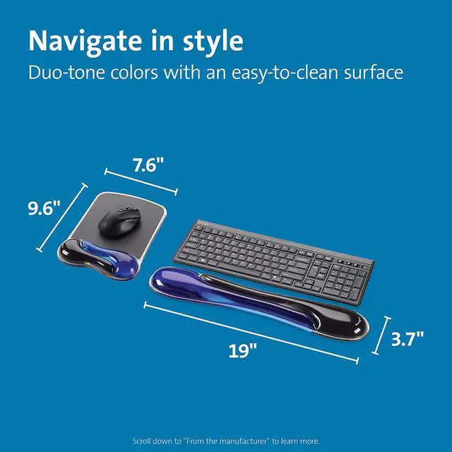 Alt view image 2 of 7 - Duo Gel Mouse & Keyboard Wrist Rest Bundle Set Ergonomic Keyboard and Mouse Pad With Wrist Support Keyboard Wrist Rest Computer Keyboard Pad Cooling Gel Non-Skid Backing Blue K52920WW