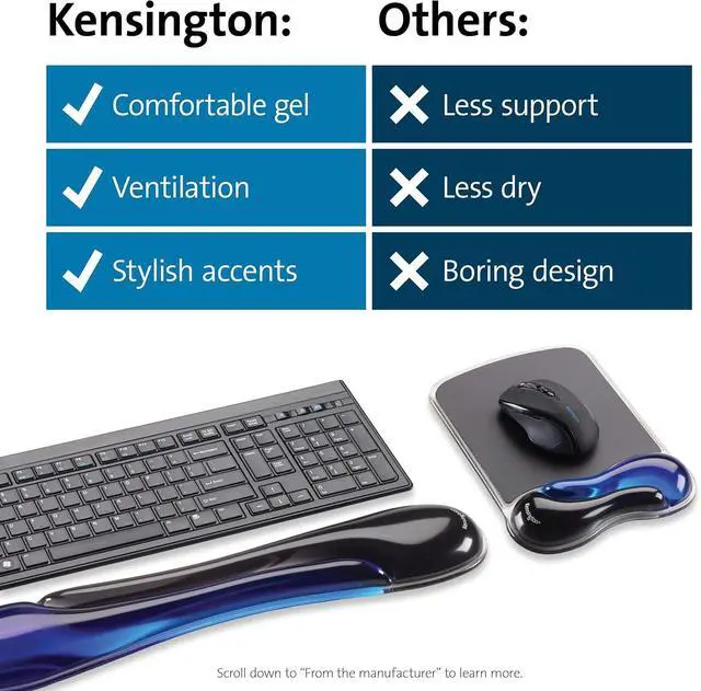 Alt view image 7 of 7 - Duo Gel Mouse & Keyboard Wrist Rest Bundle Set Ergonomic Keyboard and Mouse Pad With Wrist Support Keyboard Wrist Rest Computer Keyboard Pad Cooling Gel Non-Skid Backing Blue K52920WW