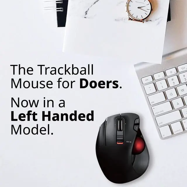 Alt view image 2 of 7 - ELECOM EX-G Left-Handed Trackball Mouse, 2.4GHz Wireless, Thumb Control, 6-Button Function, Ergonomic Design, Optical Gaming Sensor, Smooth Red Ball, Windows11, macOS (M-XT4DRBK-G)