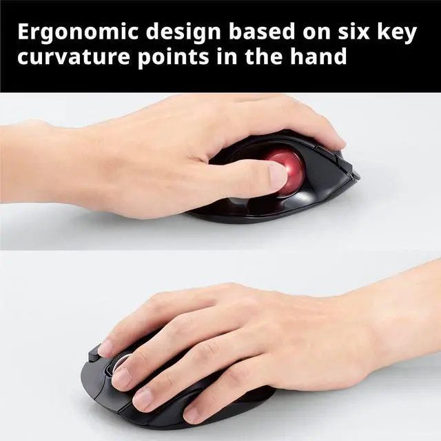 Alt view image 3 of 7 - ELECOM EX-G Left-Handed Trackball Mouse, 2.4GHz Wireless, Thumb Control, 6-Button Function, Ergonomic Design, Optical Gaming Sensor, Smooth Red Ball, Windows11, macOS (M-XT4DRBK-G)