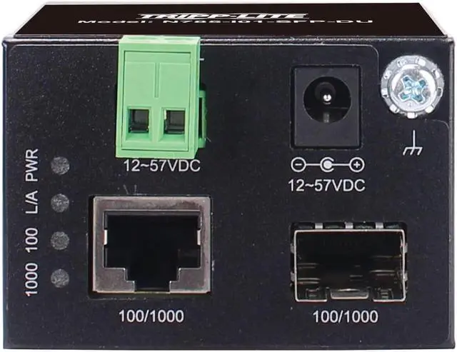 Alt view image 3 of 6 - Tripp Lite Industrial Heavy-Duty Network Copper Ethernet to Fiber Optic Unmanaged SFP Transceiver Media Converter Extender, SFP to RJ45, 10/100/1000 Mbps, DC Power, 2-Year Warranty (N785-I01-SFP-DU)