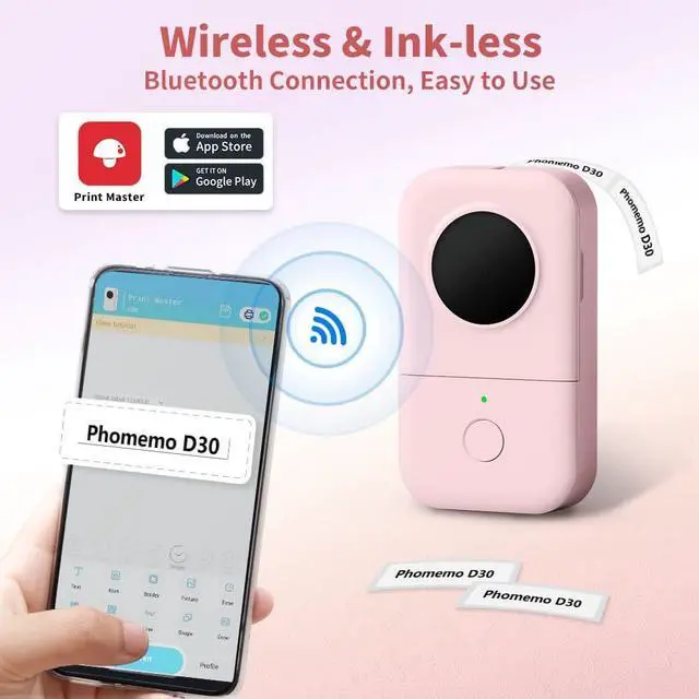Alt view image 2 of 7 - Phomemo Bluetooth Label Maker Machine with Tape, D30 Portable Pocket Labeler with Different Fonts for Jars, Rechargeable Inkless Handy Thermal Smart Label Maker Printer, Compatible with iOS & Android