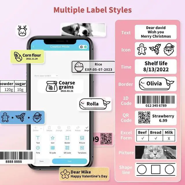 Alt view image 4 of 7 - Phomemo Bluetooth Label Maker Machine with Tape, D30 Portable Pocket Labeler with Different Fonts for Jars, Rechargeable Inkless Handy Thermal Smart Label Maker Printer, Compatible with iOS & Android
