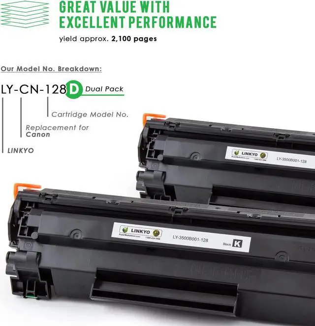 Alt view image 2 of 7 - LINKYO Compatible Toner Cartridges Replacement for Canon 128 (Black, 2-Pack)
