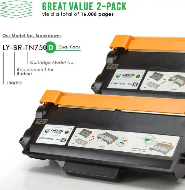 Alt view image 2 of 6 - LINKYO Compatible Toner Cartridge Replacement for Brother TN750 TN-750 TN720 (Black, High Yield, 2-Pack)
