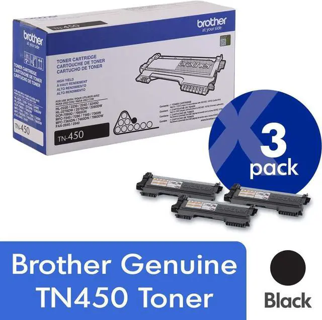 Main image of Brother Genuine TN450 3-Pack High Yield Black Toner Cartridge with Approximately 2,600 Page Yield/Cartridge