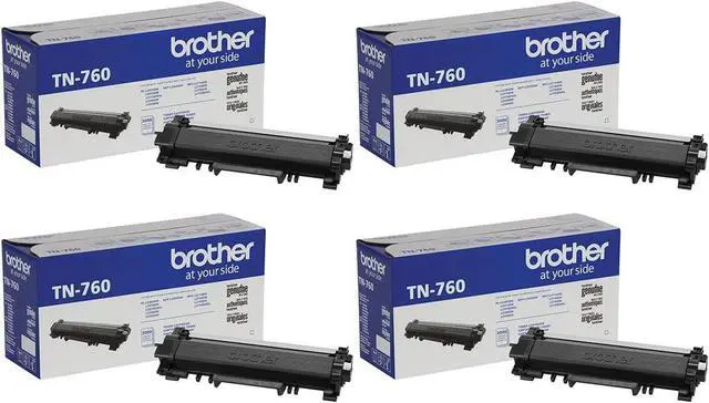 Main image of Brother Genuine High Yield Black Toner Cartridge 4-Pack, TN760, Replacement Black Toner, Page Yield Up to 3,000 Pages Each
