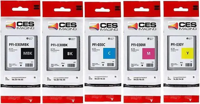 Main image of Replacement PFI-030 55ml Ink Tank Set PFI-030MBK PFI-030BK PFI-030C PFI-030M PFI-030Y in Retail Package by CES Imaging