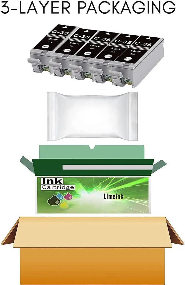 Alt view image 6 of 6 - Limeink 5 Pack Black PGI-35 Compatible Ink Cartridges Set Use for PIXMA iP100 PIXMA iP110 Series Printers 1509b002 1511B002