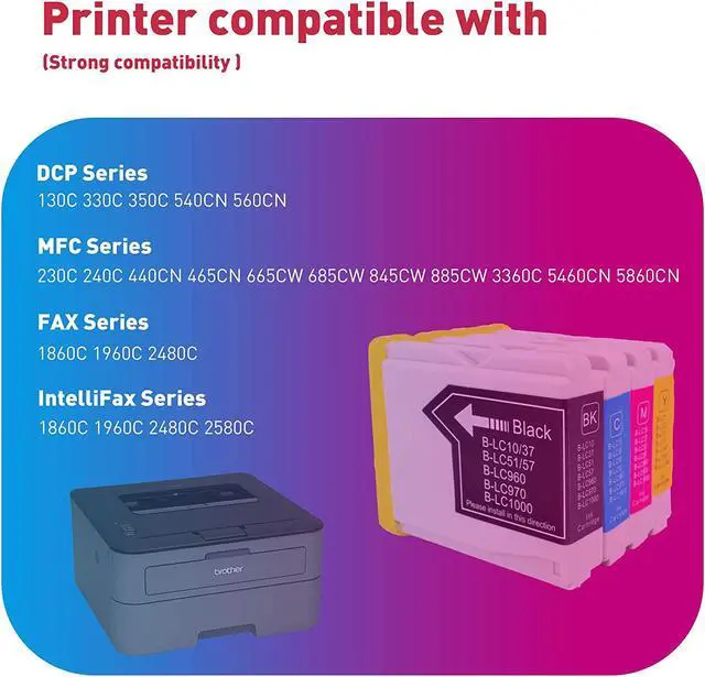 Alt view image 2 of 7 - HOTCOLOR LC51 Ink Compatible with Brother Ink Cartridges LC51 for Brother MFC 240C 465cn MFC 5460CN Ink(1BK/1M/1C/1Y,4Pack)
