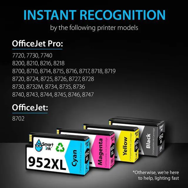 Alt view image 3 of 7 - Smart Ink Compatible Ink Cartridge Replacement  952XL 952 XL (4 Combo Pack) to use with OfficeJet Pro 8710 8720 7740 8210 8715 7720 8702 8725 8740 8730 8700 8200 (Black, Cyan, Magenta, Yellow)