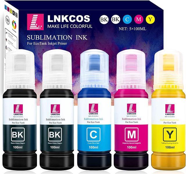 LNKCOS 500ML Sublimation Ink for Epson EcoTank ET-2400 ET-2800 ET-2803 ET-2720  ET-2750 ET-2760 ET-2850 ET-3710 ET-3830 ET-3850 ET-4700 ET-2820 ET-4800 ET-4850  ET-15000 F170 (ICC-Free/Syringe-Free) 