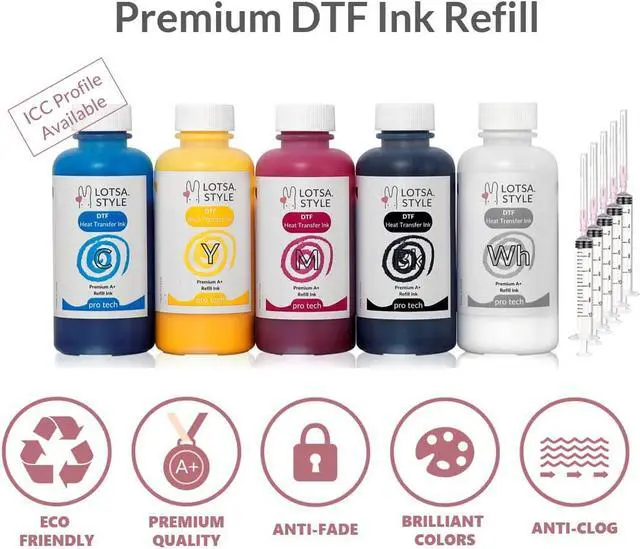 Alt view image 2 of 6 - LOTSA. STYLE Premium DTF Ink Refill for Inkjet Printers Heat Transfer Film Printing (120ml x 6, CMYK Wh)