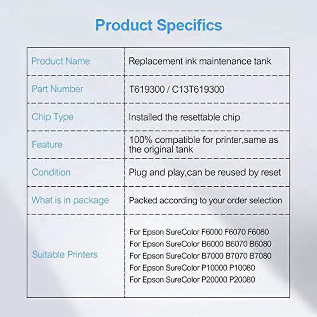 Alt view image 4 of 5 - UPink T6193 T619300 Maintenance Box Compatible for SureColor T3000 T5000 T7000 T3200 T5200 T7200 T3270 T5270 T7270 F6000 Printer Waste Ink Tank