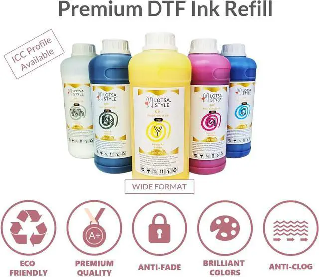 Alt view image 6 of 6 - Premium PRO DTF Ink Refill for Inkjet Printers Heat Transfer Film Printing, Large and Wide Format Commercial Edition (250ml x 6, CMYK Wh)