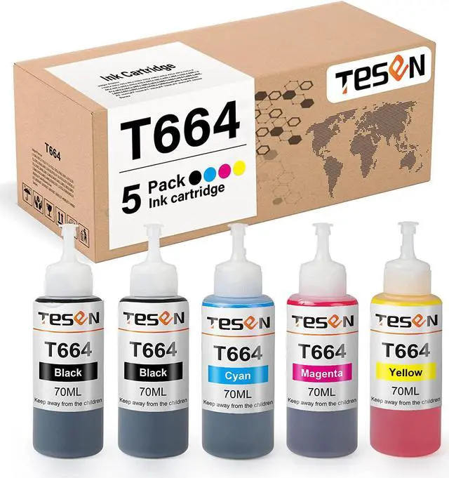 Main image of TESEN Compatible 664 XL Refill Ink Bottle Replacement for Epson 664 XL T664 for Use with Epson EcoTank ET-2500 ET-2550 Workfoce ET-4500 L485 L350 Printer T664120 T664220 T664320 T664420 5-Pack Color