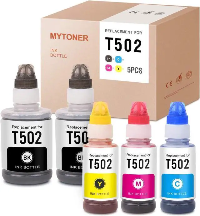 Main image of MYTONER Compatible Ink Bottle Replacement for Epson 502 T502 for ET-2760 ET-4760 ET-4750 ET-3710 ET-3760 ET-2700 ET-2750 ET-3700 ET-3750 ST-2000 ST-4000 Printer (Black Cyan Magenta Yellow, 5-Pack)