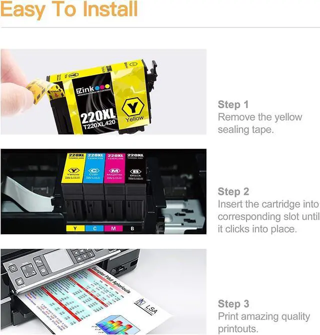 Alt view image 5 of 12 - E-Z Ink (TM Remanufactured Ink Cartridge Replacement  220 XL 220XL T220XL to use with WF-2760 WF-2750 WF-2630 WF-2650 WF-2660 XP-320 XP-420 XP-424(4 Black, 2 Cyan, 2 Magenta, 2 Yellow)10Pack