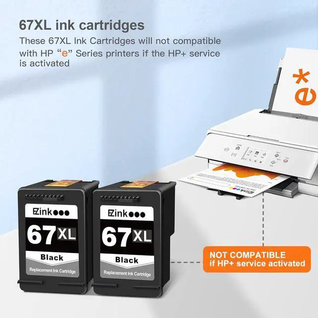 Alt view image 6 of 6 - E-Z Ink (TM) Ink Cartridge Replacement  67XL Black 67 XL for DeskJet 4133e 2755e 4155e 2722 2752 2752e Envy Pro 6455 6458 6475 Envy 6458e 6455e 6055e 6075 DeskJet Plus 4122 4132 4155 (2 Black)