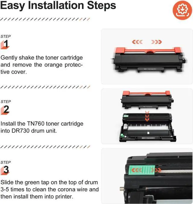 Alt view image 6 of 7 - Compatible TN760 Toner Cartridge Replacement for Brother TN760 TN730 High Yield Toner Cartridge - 4PK Black Remanufactured Set